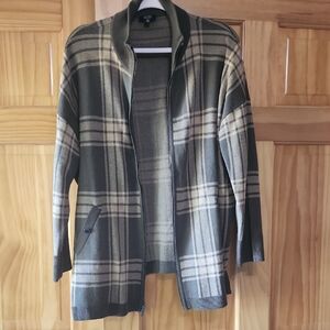 Jones New York Signature Knit Sweater in Brown/khaki Zip Front